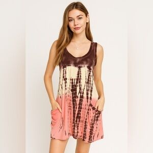 t party tie dye dress T-Party Dusty Rose Tie Dye Racerback Maxi Dress Medium